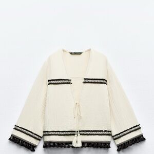 Zara Cream and Black Bowlero Jacket